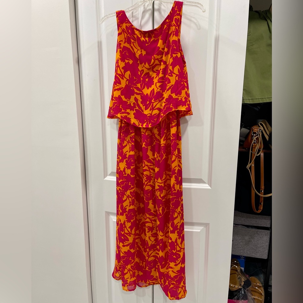 Orange and hot pink maxi dress